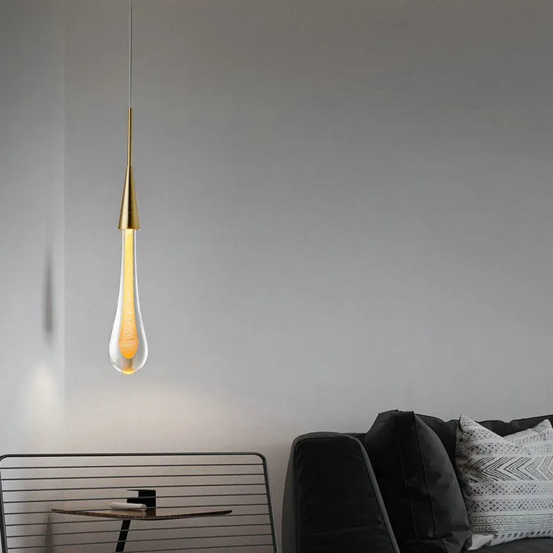 Drop-shaped glass chandelier ceiling lamp with crystal design, 600mm overall size, LED warm light option
