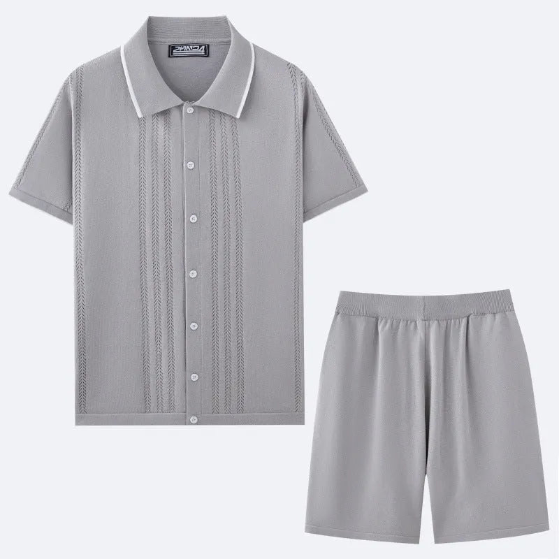 Tencel fabric business casual two-piece set with short sleeves and matching shorts