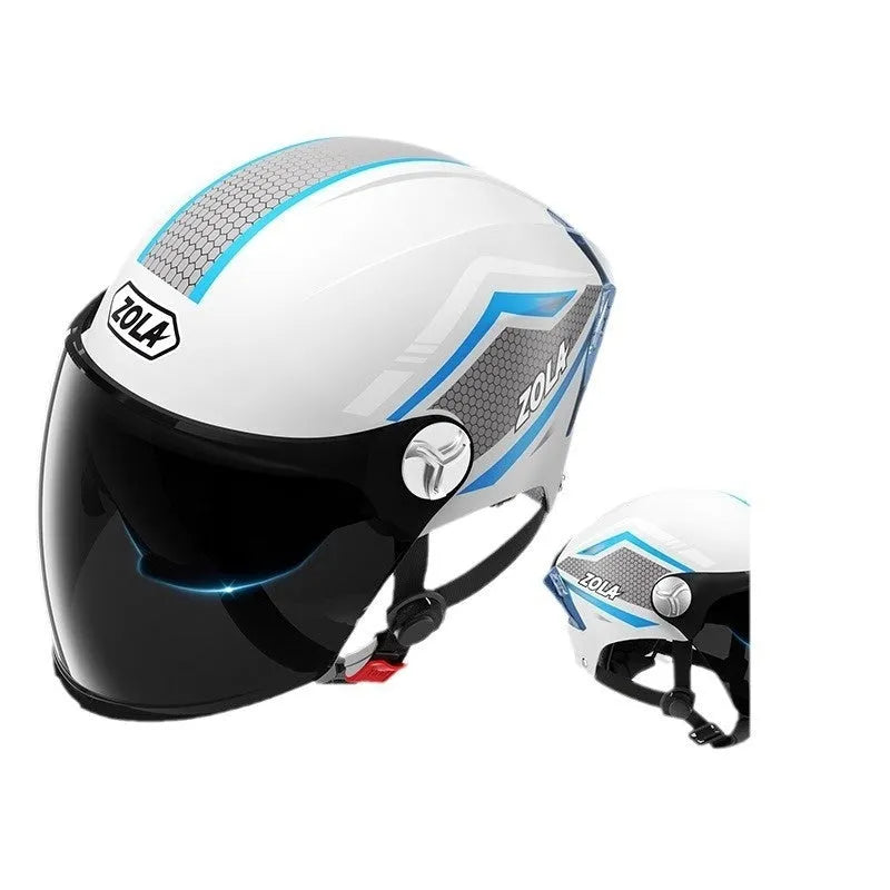 3C certified universal half helmet for motorcycles with a flip-down dual-mirror visor on an ABS shell.