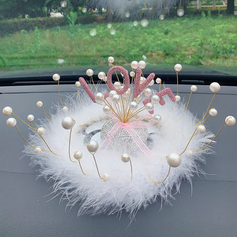 Clay star-shaped car decoration ornament for centre console in red with love heart pattern.