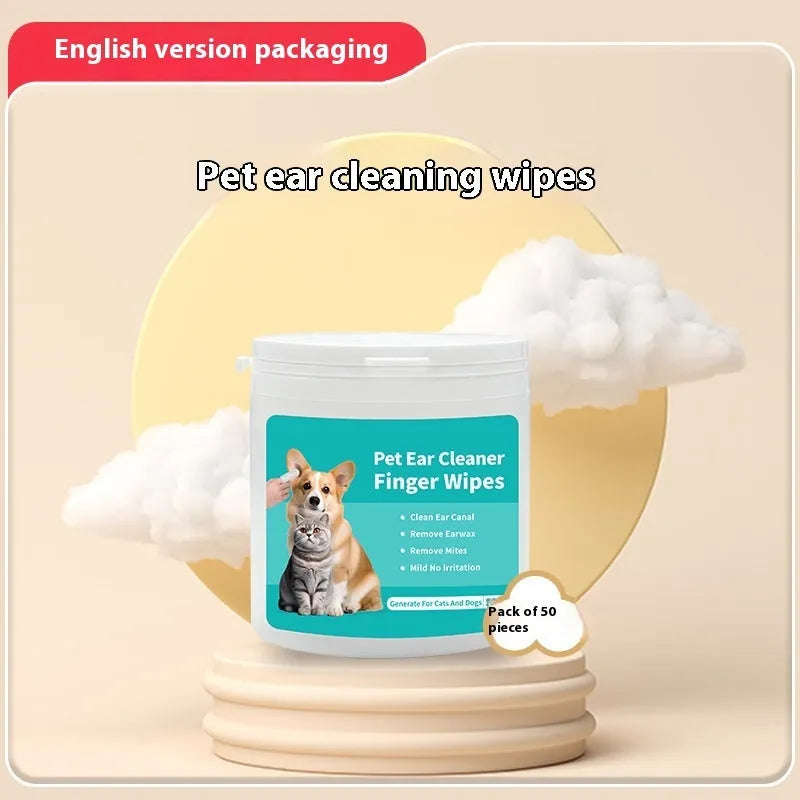 Disposable pet cleaning wipes for cat and dog ear and dental care in 50-piece packs
