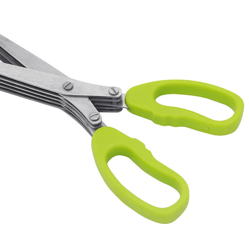 Green stainless steel five-layer kitchen scissors for chopping green onions and seaweed