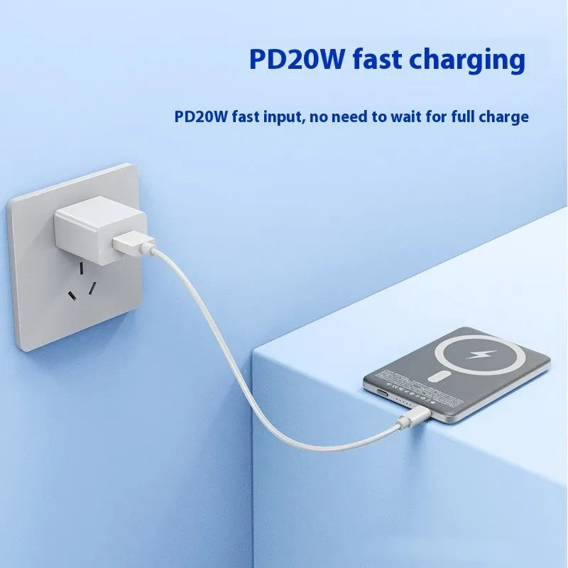 Gun gray magnetic wireless power bank with ultra-thin alloy design showing compact dimensions