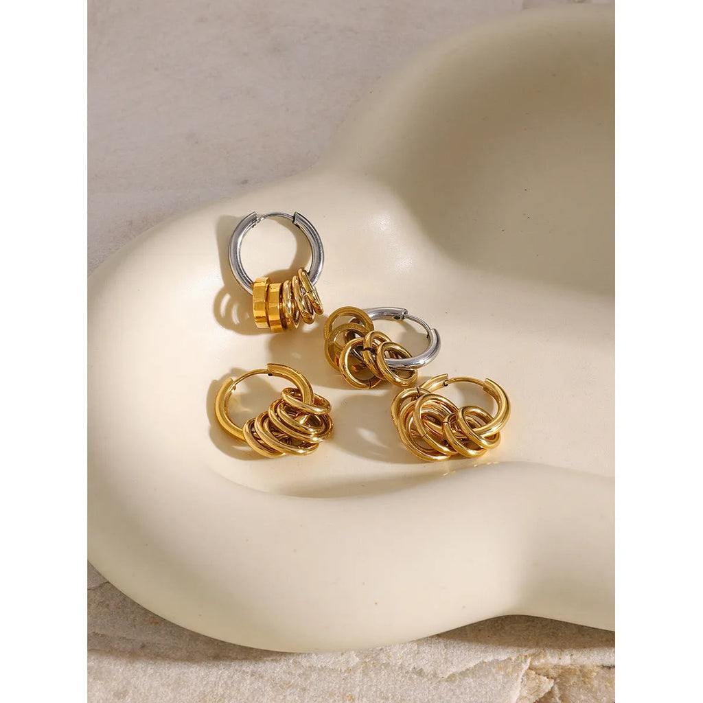 Stainless steel colour matching earrings with an electroplated finish on a white background.