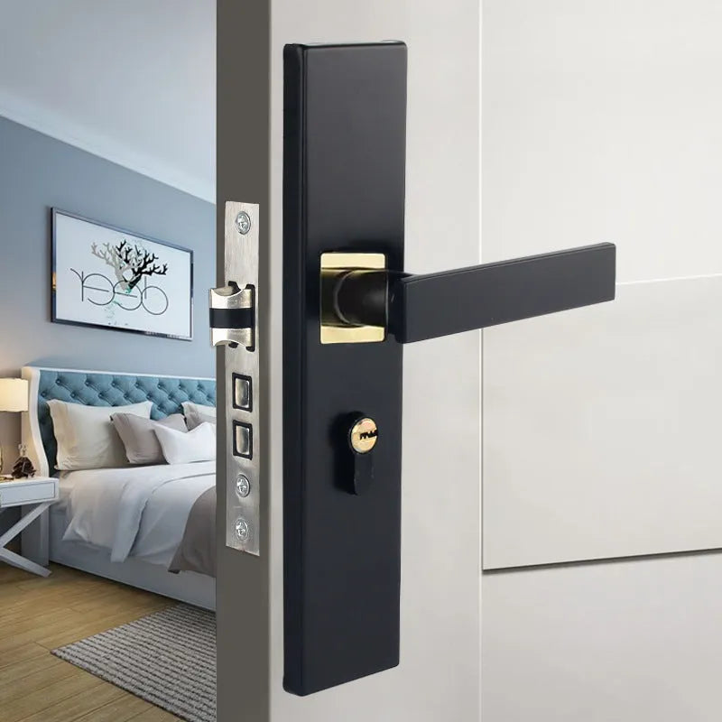 Aluminium alloy split magnetic door lock handle for timber doors in black and silver finish.