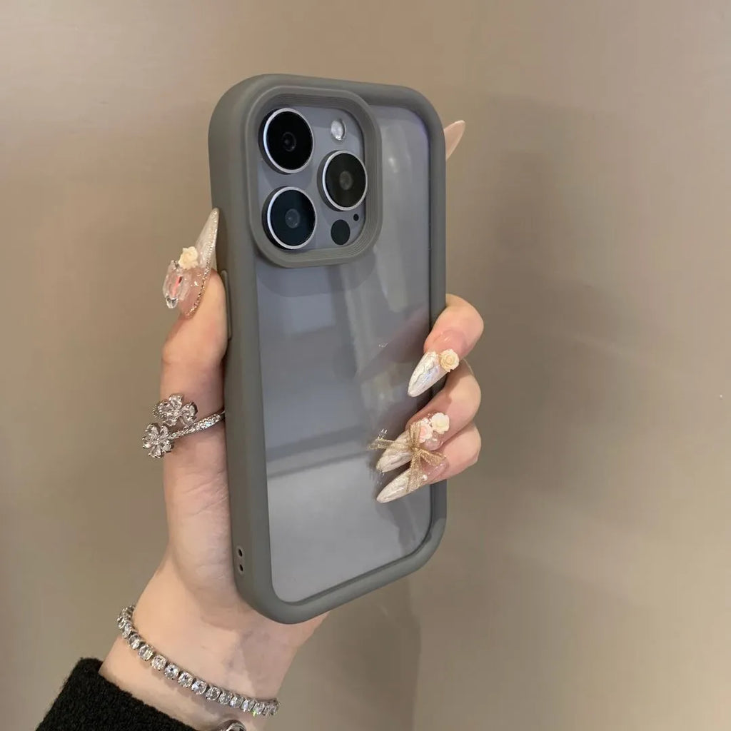 Advanced solid colour transparent drop-resistant acrylic phone case for Apple iPhone showing black edge design