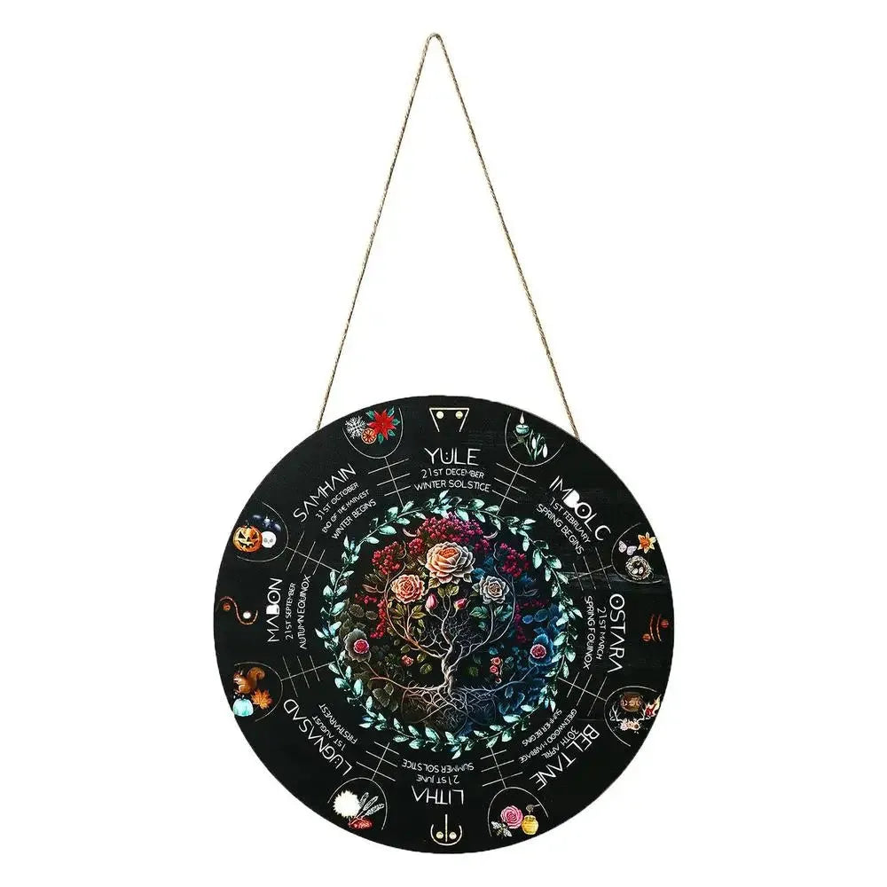 Boxwood wooden decorative pendant ornament in American style, showing one of five available disc designs.