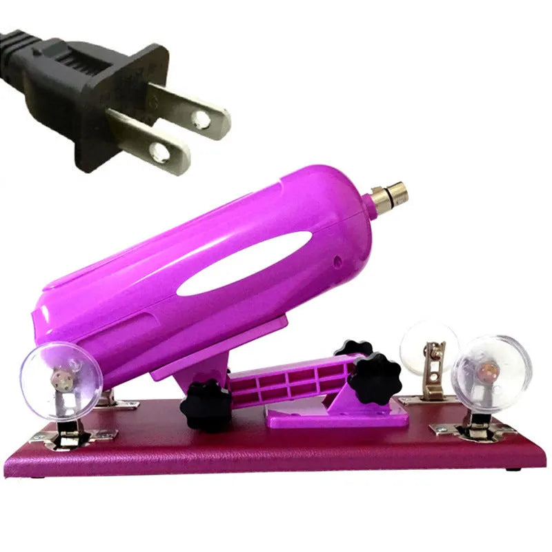 Purple automatic telescopic thrusting sex tool for women on a neutral background