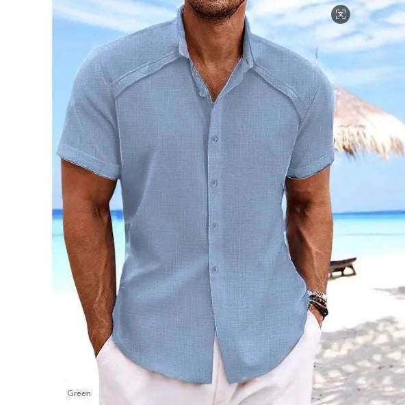Hawaiian casual short sleeve shirt in solid colour with cotton-blend fabric
