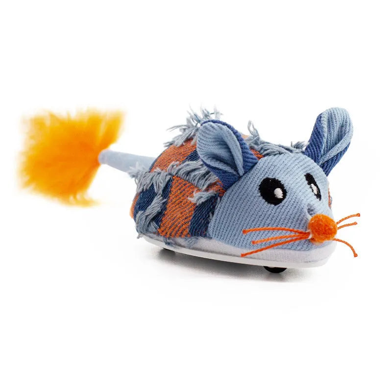 Motion cat toy electronic moving mouse with feather tail and rechargeable battery