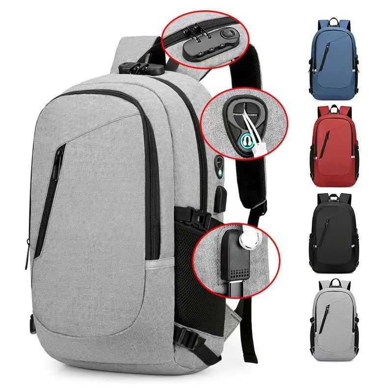 Oxford cloth computer backpack with street trend style showing 20-35L capacity and grey colour option