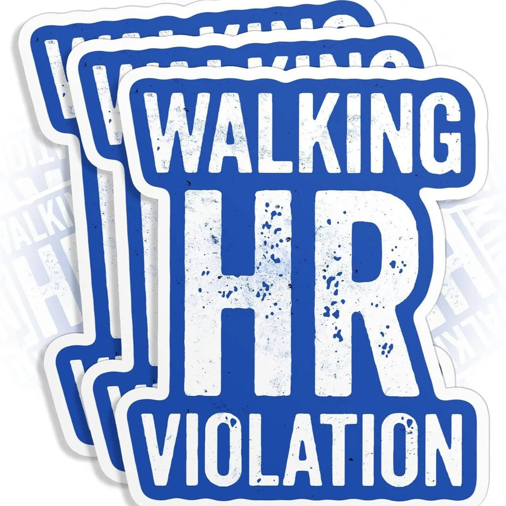 White vinyl hard cap sticker pack with funny HR department quote for office door decor