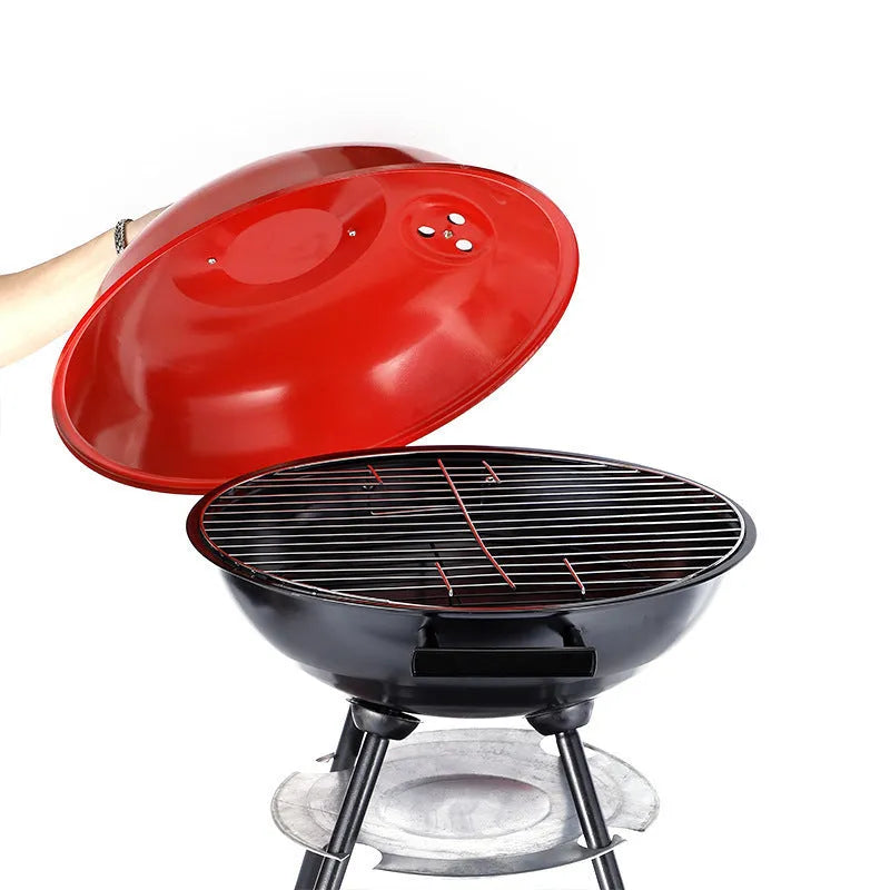 Portable 14-inch cast iron barbecue grill with a minimalist design.
