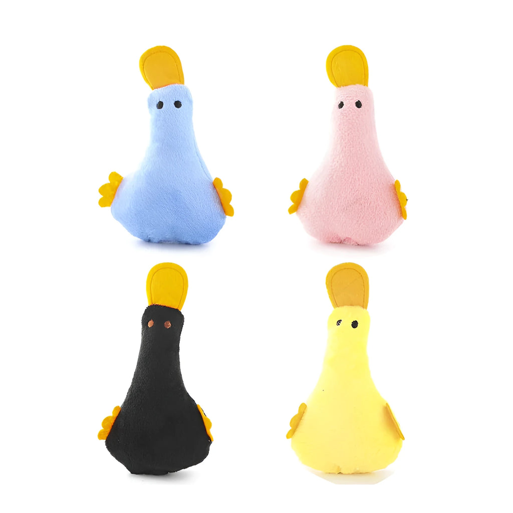 Yellow duck plush pet toy with squeaker and catnip filling for dogs and cats