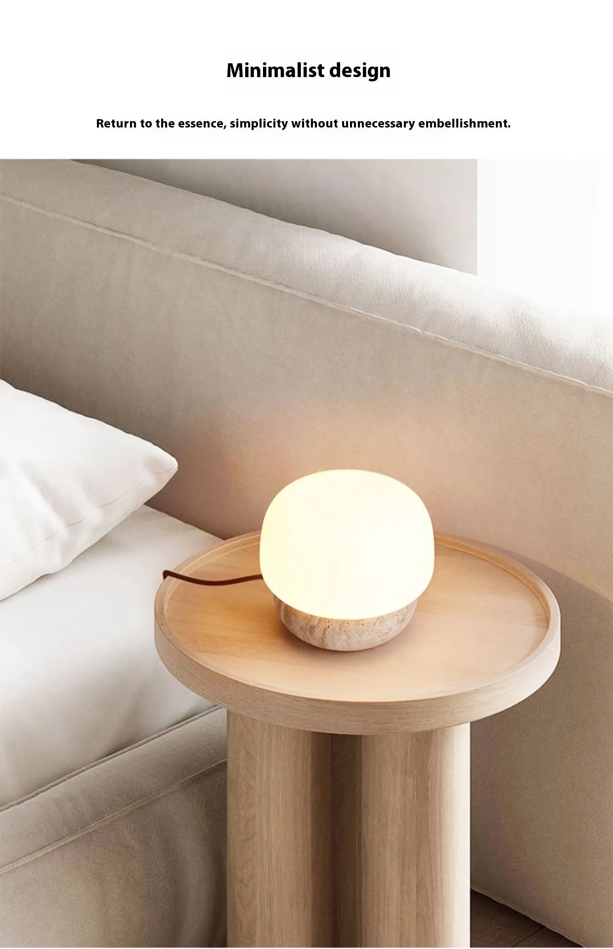 Cream-coloured retro bedside lamp with button switch and warm white bulb