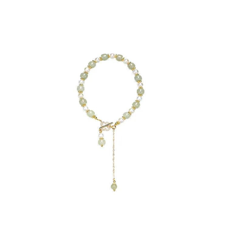 Hetian Jade women's bracelet with natural jade pearl pendant and gold electroplated alloy metal
