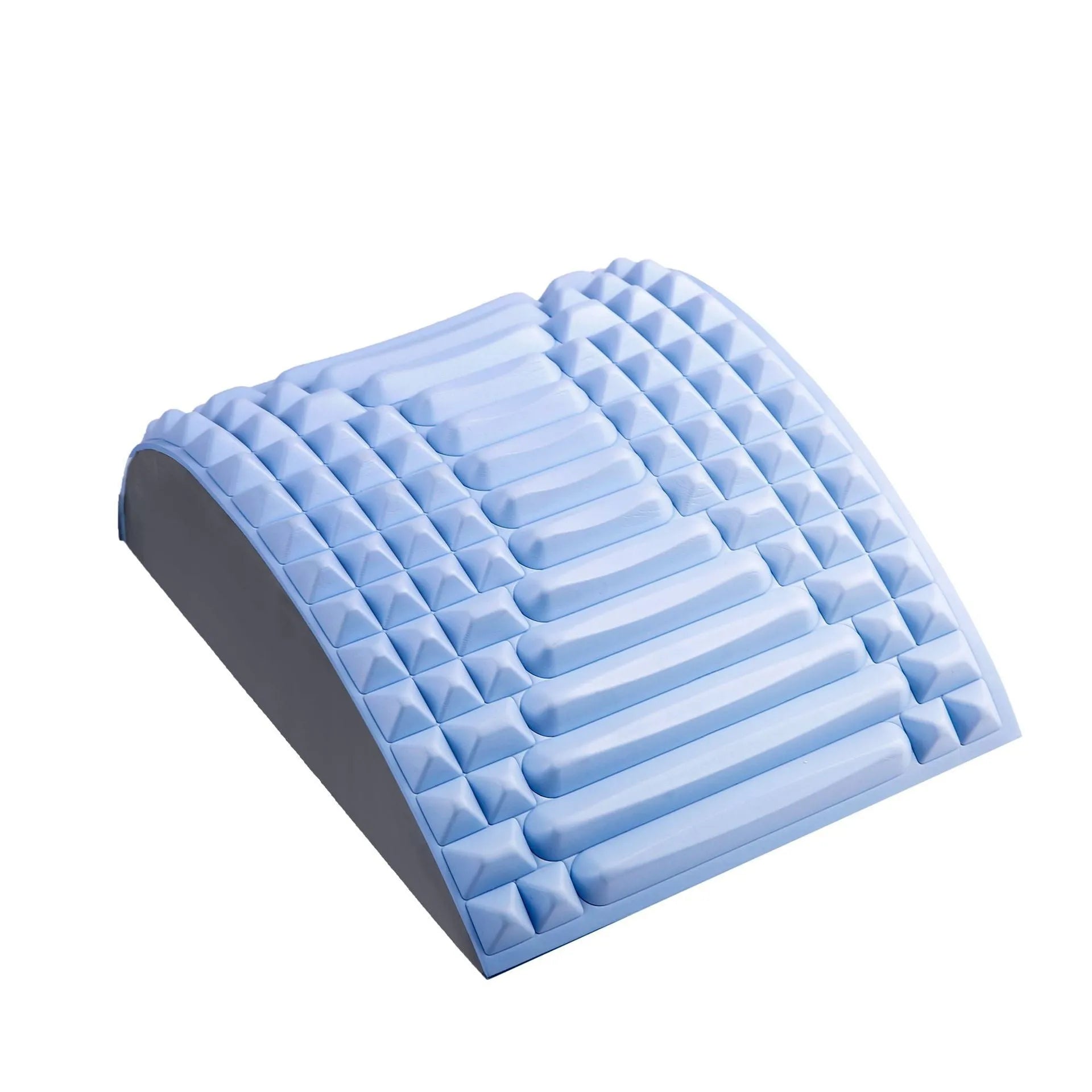 Blue EVA foam back stretcher pillow for lumbar support and acupressure massage.