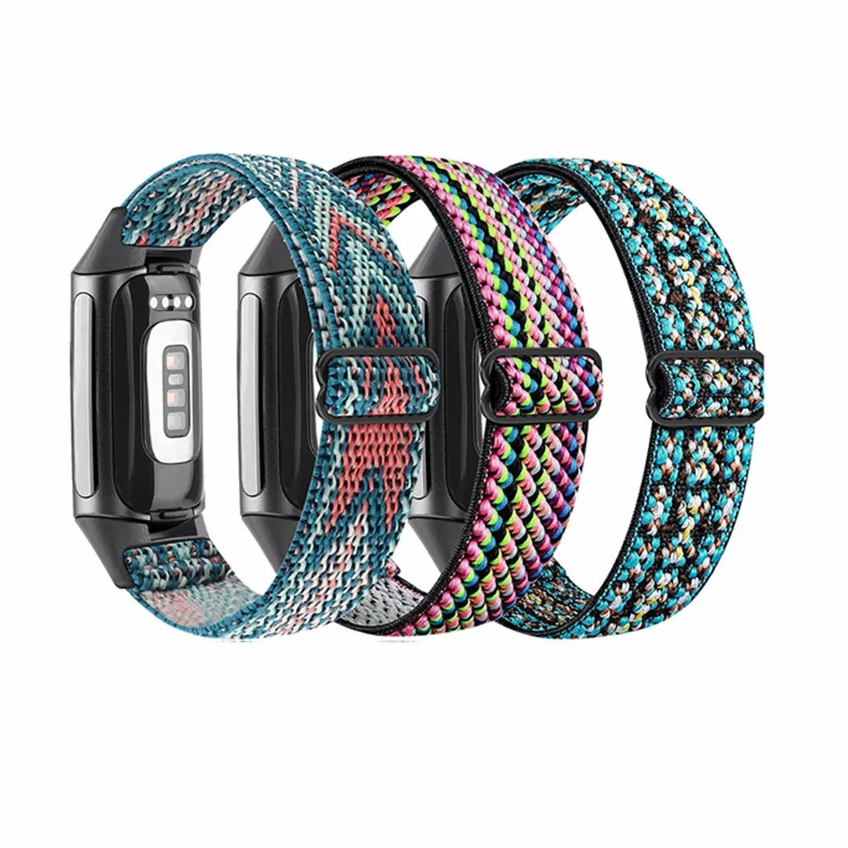 Black nylon elastic replacement strap with metal toe cap for Fitbit Charge 5 and 6