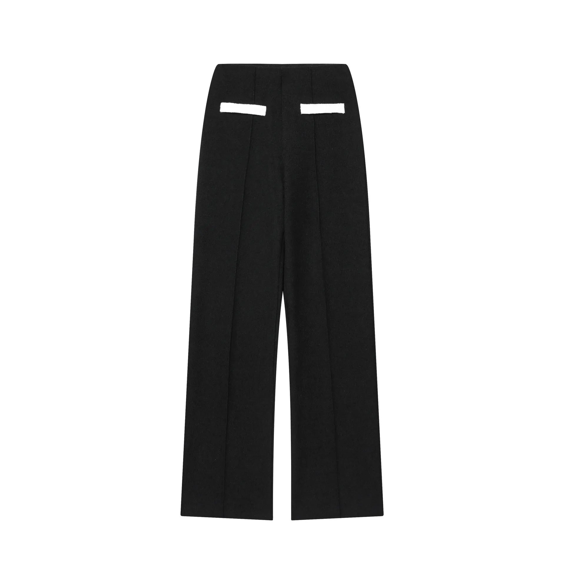Women's beaded leather-look top and high-waisted trouser two-piece suit set in contrasting colours.
