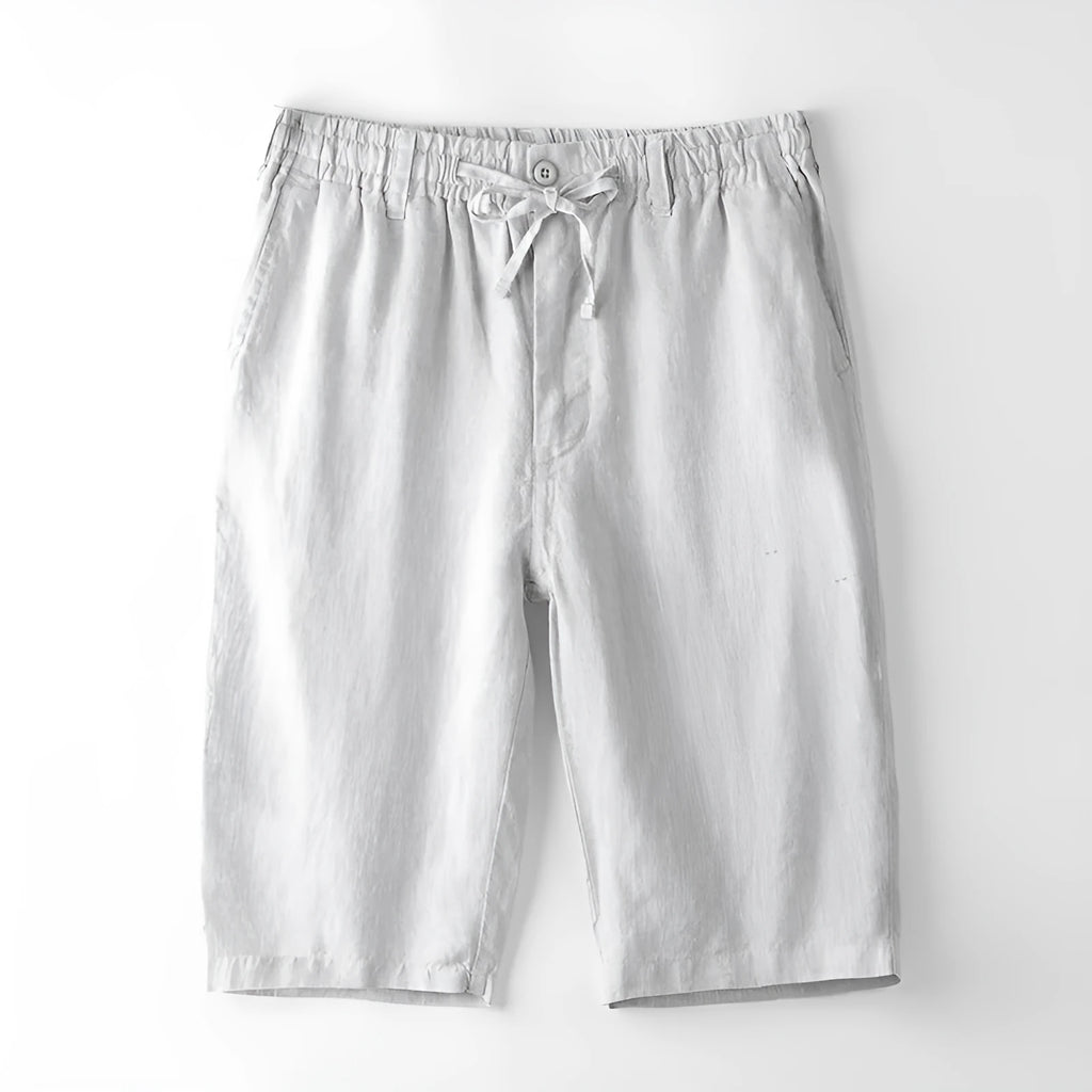 Men's casual linen capri pants in loose straight-leg design available in multiple colours