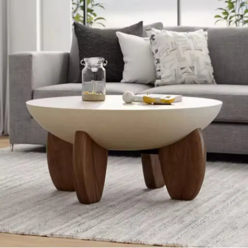 White solid wood coffee table with adjustable height mechanism and storage