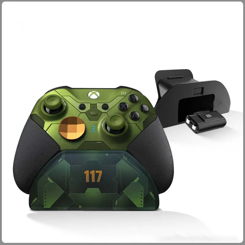 Compact controller stand for PS5 and Xbox Series in black bracket finish, measuring 11cm by 9.3cm, with a single controller placed upright