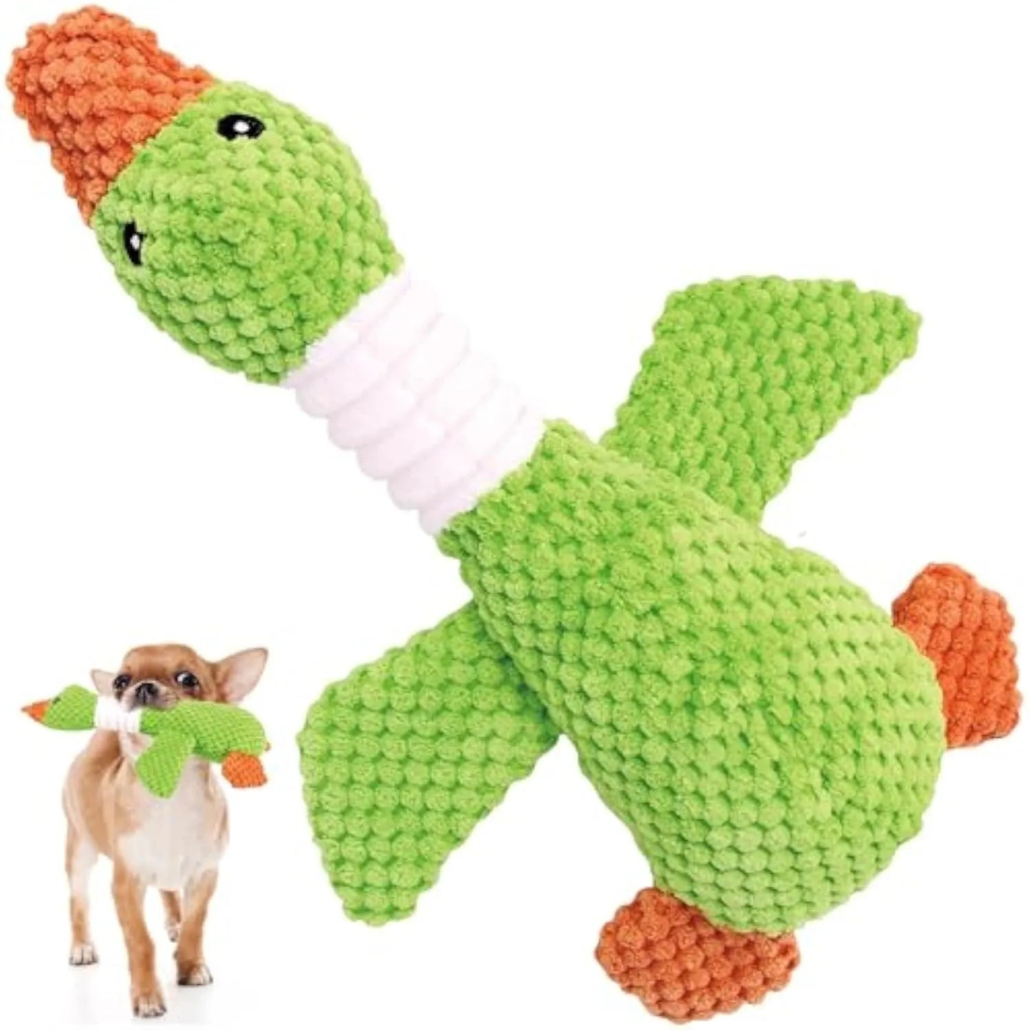 Blue duck-shaped dog plush toy with squeakers for large breed dogs