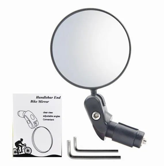 Black foldable convex rearview mirror showing 7cm diameter reflector and 14cm length