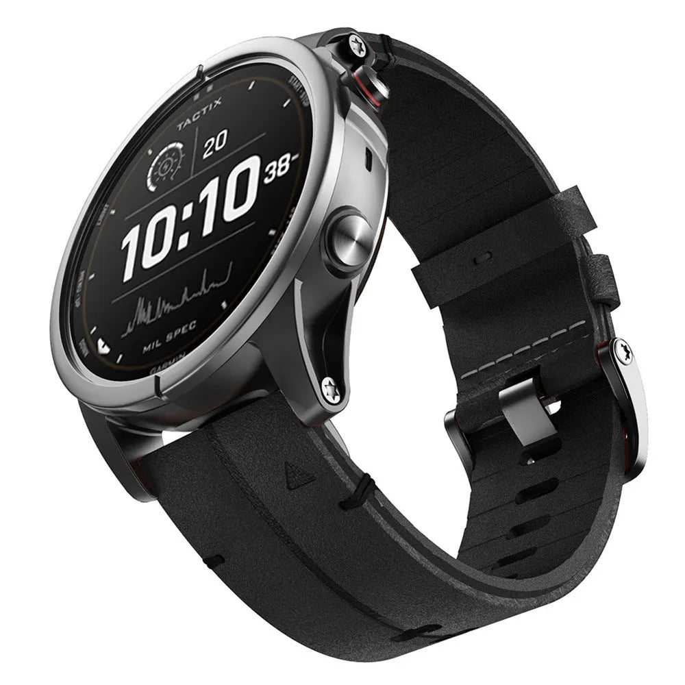 Quick release leather watch strap for Garmin, 22mm width, black colour, business style