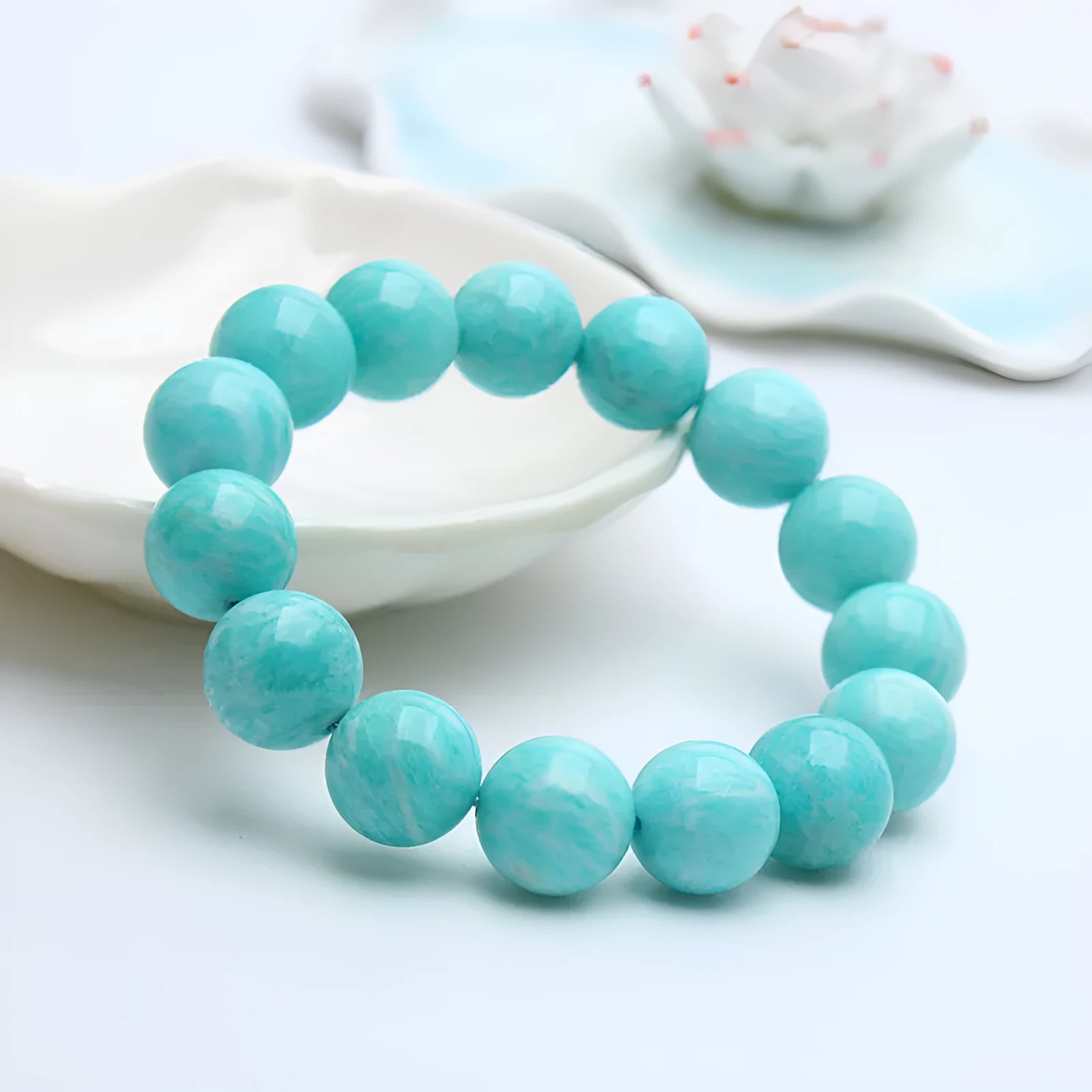 Natural amazonite gemstone bracelet with blue-green beads in unisex design
