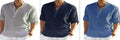 Men's casual cotton linen shirt in a solid colour with a stand collar and long sleeves.