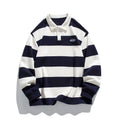 Hong Kong style striped lapel polo shirt in pearl cotton, shown in sapphire blue colour.