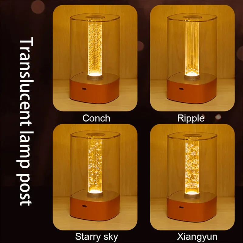 LED touch atmosphere bedside lamp with USB charging in rose gold finish
