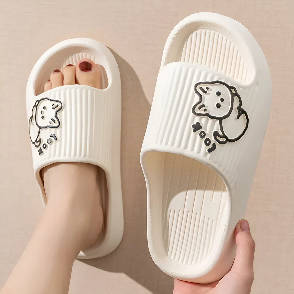 Cat-shaped thick platform EVA slippers in various colours on a non-slip sole