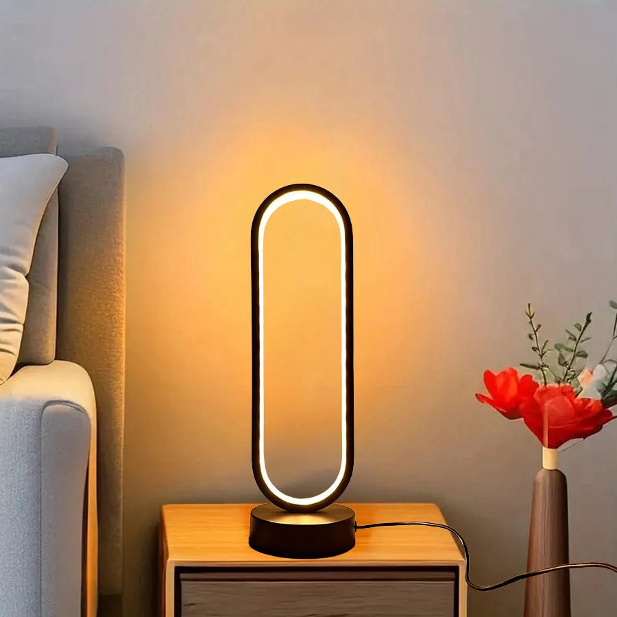 Black and white USB ring dimming LED small night lamp with acrylic shade and iron base