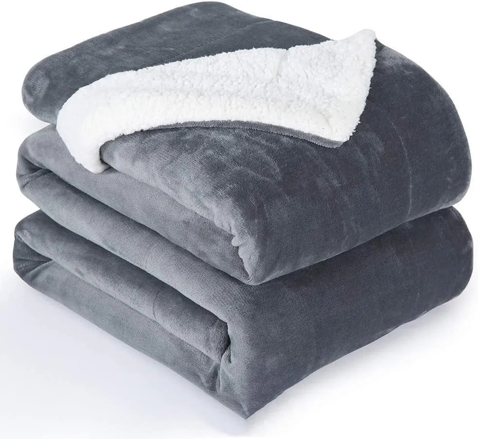Grey and white USB electric heating blanket with intelligent temperature controls.