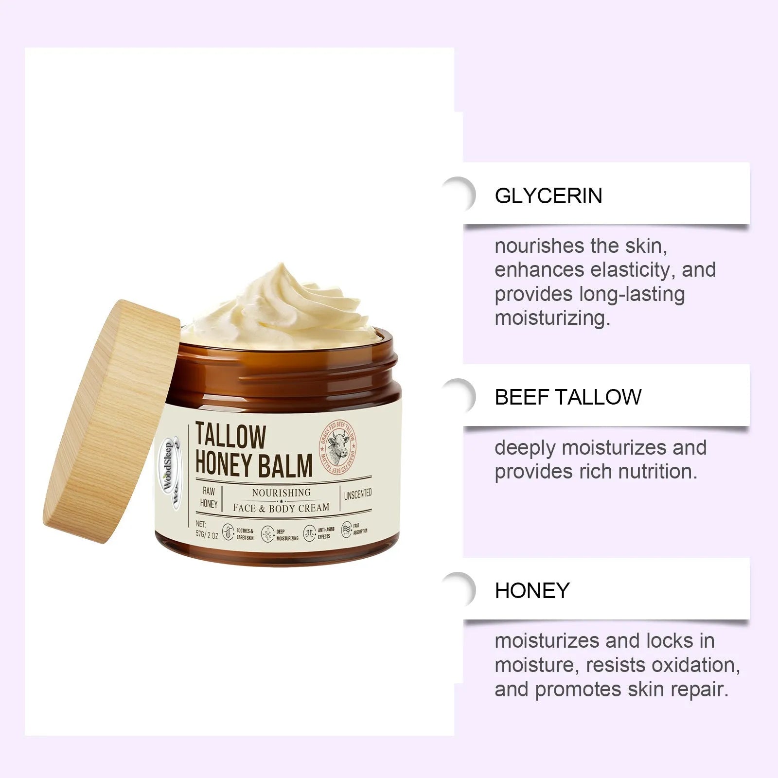 57g tallow honey skin repair moisturising cream jar for dry skin hydration