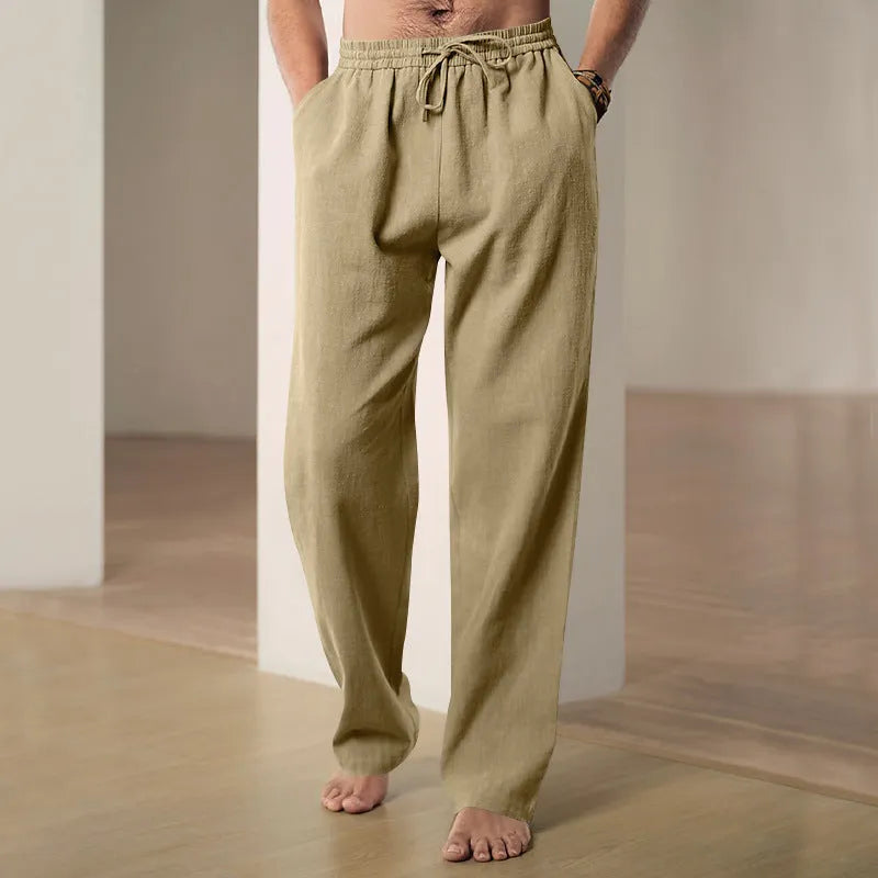 Men's breathable high-waist loose track sweatpants in solid colour polyester fabric