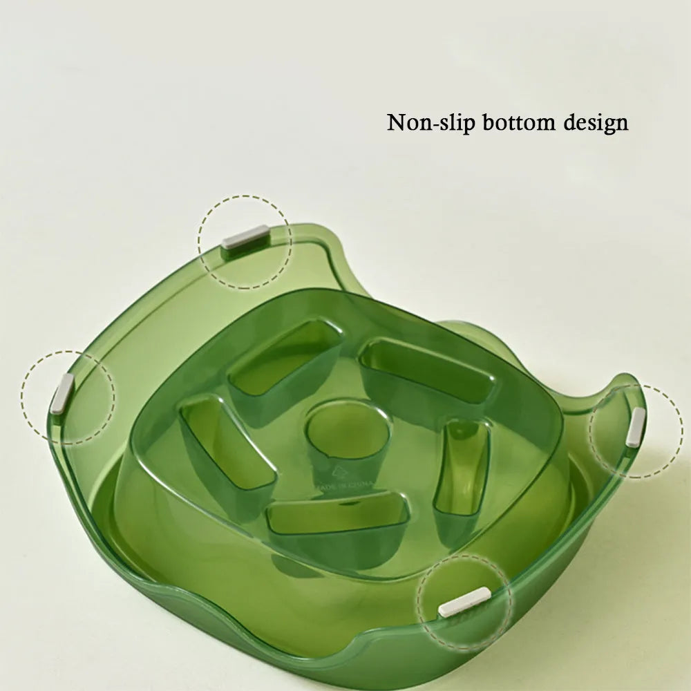 Blue plastic dog slow feeder anti-choking bowl on a white background.