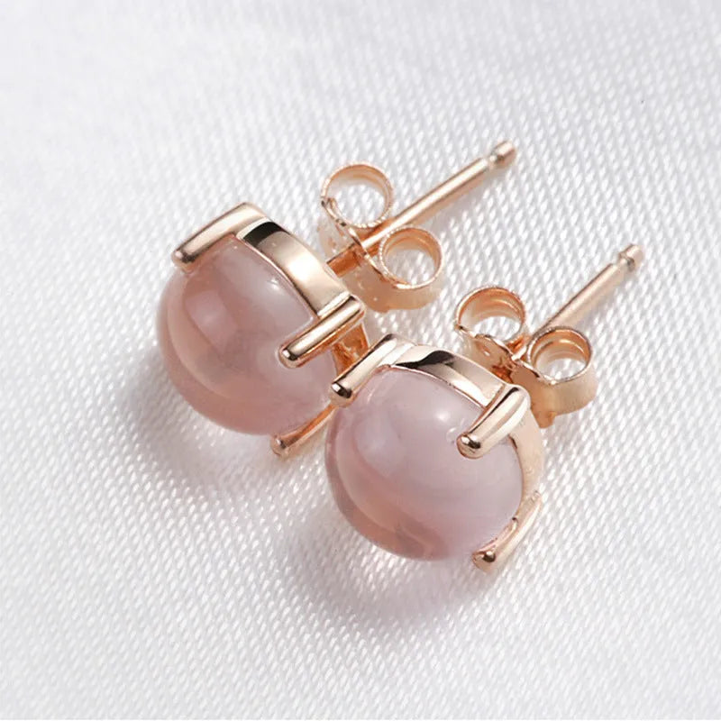 Rose gold drop earrings with Korean style design and synthetic ross quartz