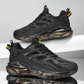 Men's black and grey canvas sports sneakers with shock absorbing soles in multiple sizes