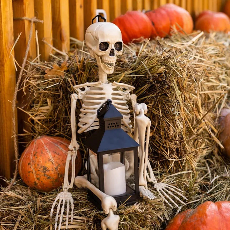90cm tall white plastic skeleton model with movable joints posed standing