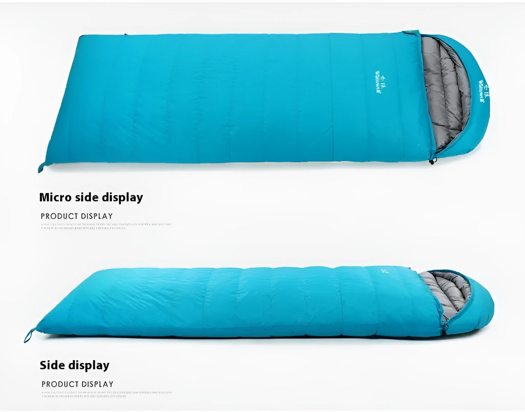 Black outdoor sleeping bag with white goose down filler and envelope structure design