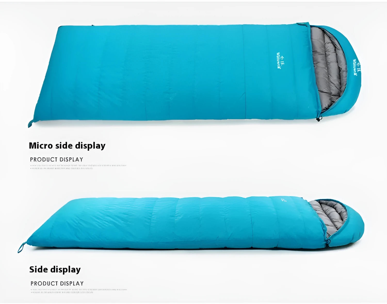 Black outdoor sleeping bag with white goose down filler and envelope structure design
