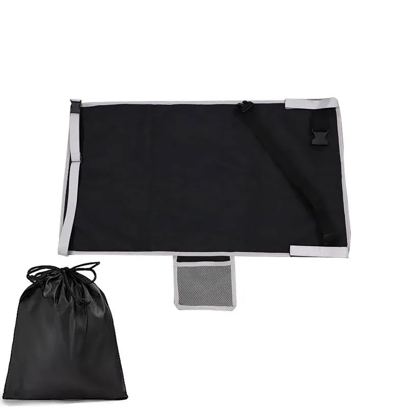 Portable children's aircraft pedal seat extender in nylon with adjustable strap and optional drawstring pocket