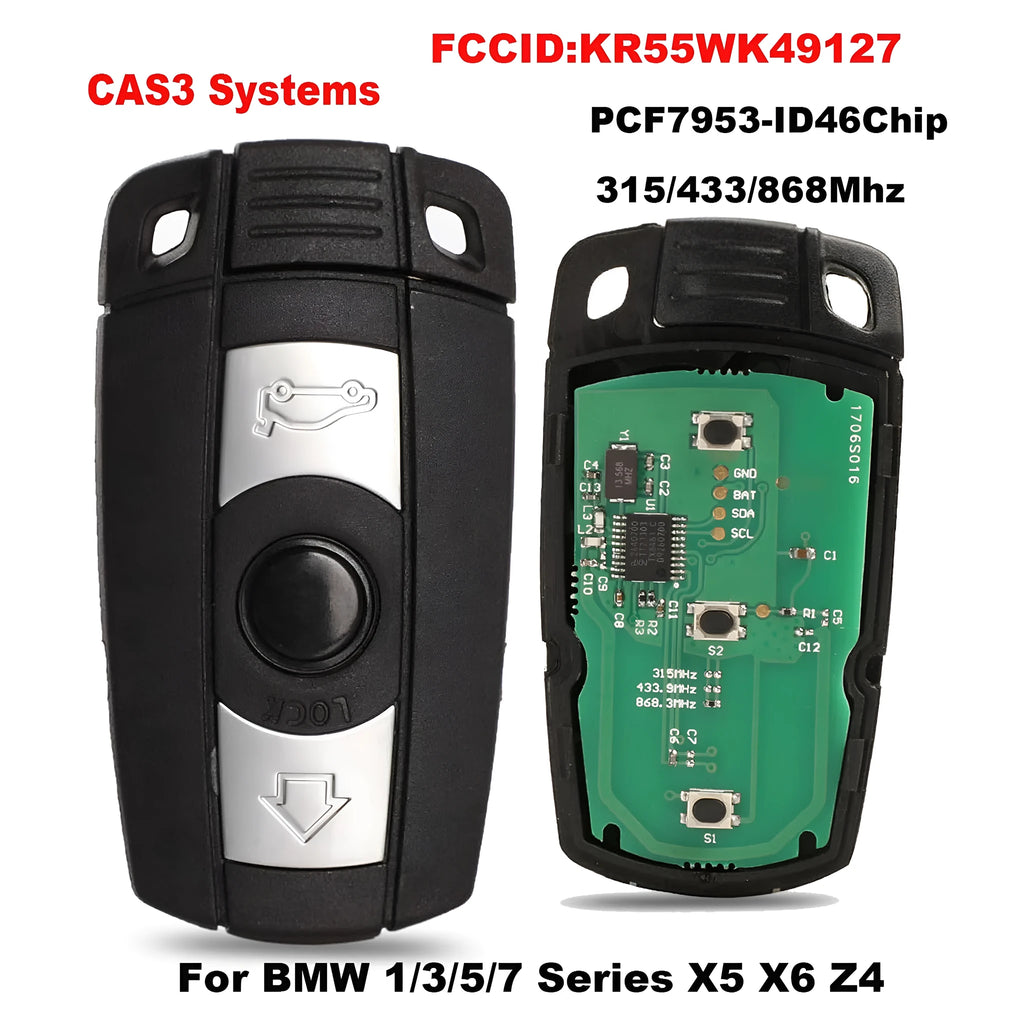 BMW HU92 model semi-intelligent three-button remote car key fob replacement blank.