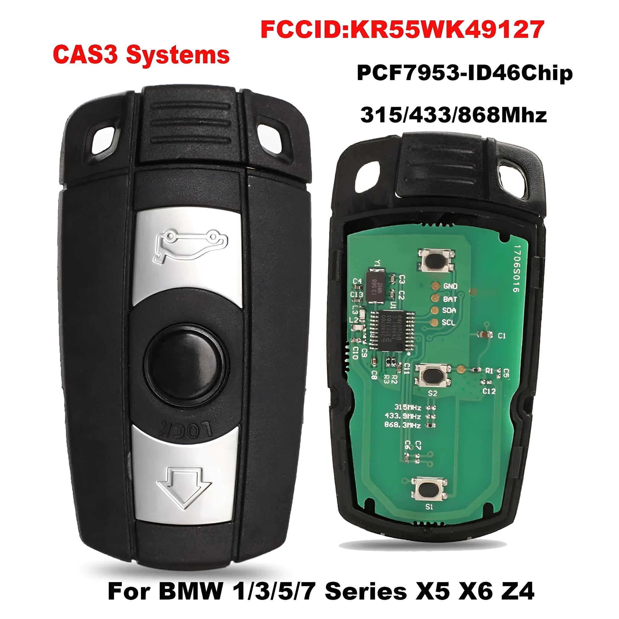 BMW HU92 model semi-intelligent three-button remote car key fob replacement blank.