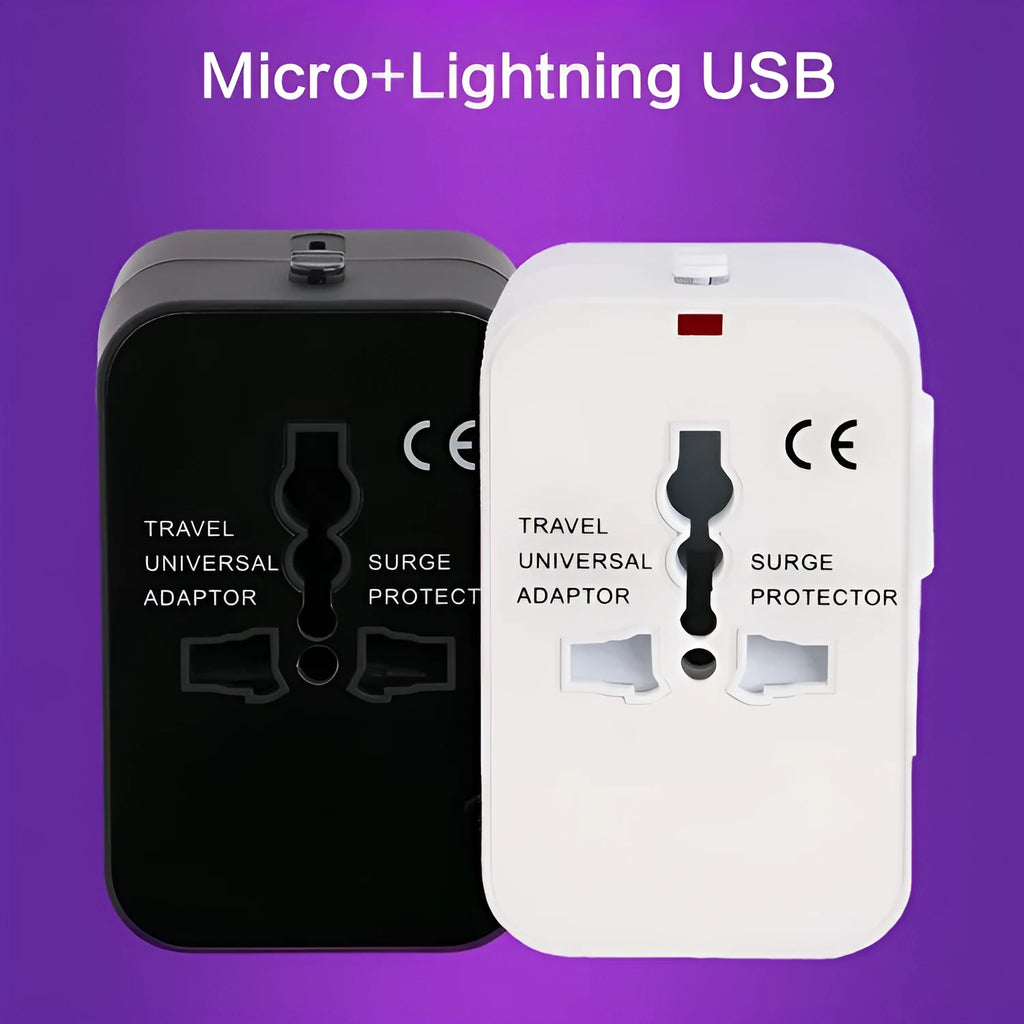 Universal travel adapter plug with USB charging port for international power conversion