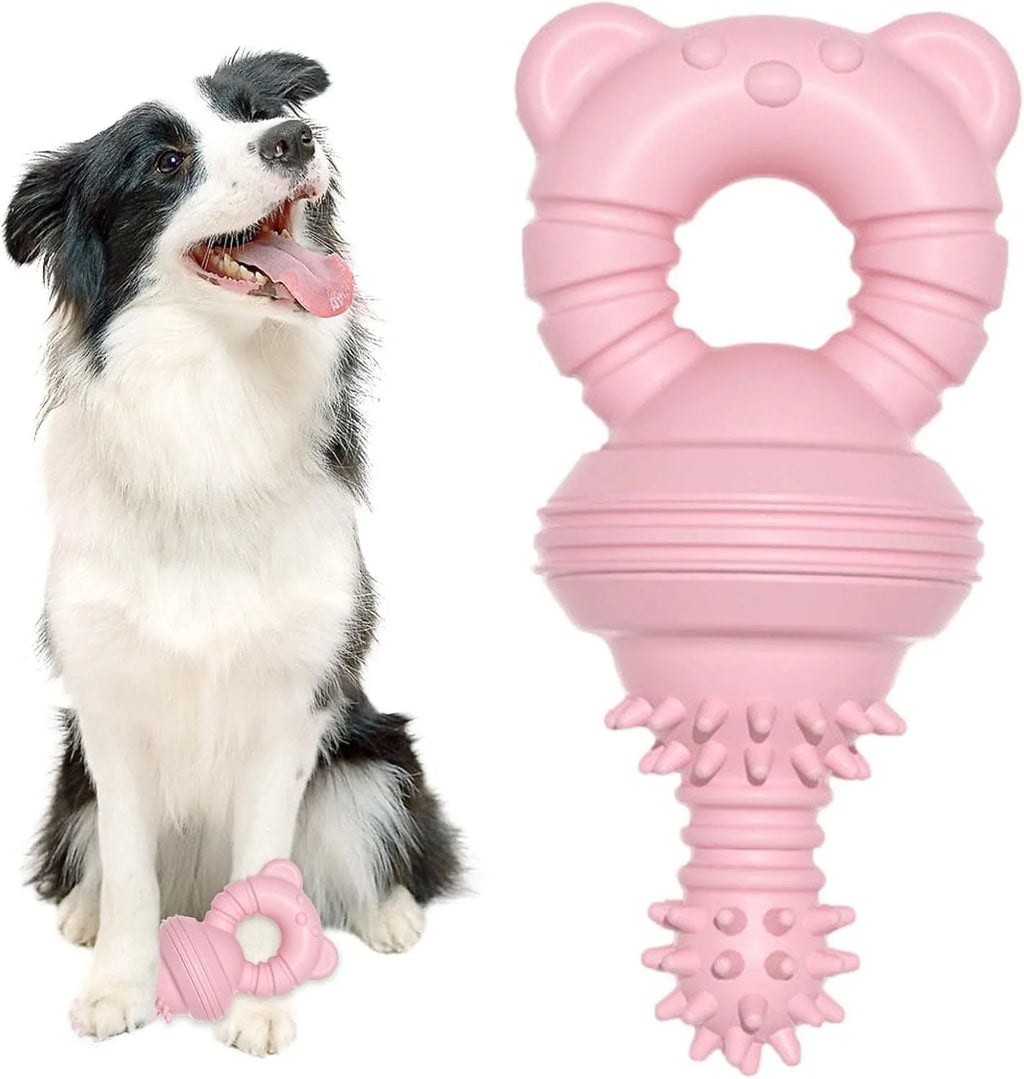 Blue durable rubber dog chew toy with textured concave-convex cleaning surface for aggressive chewers.
