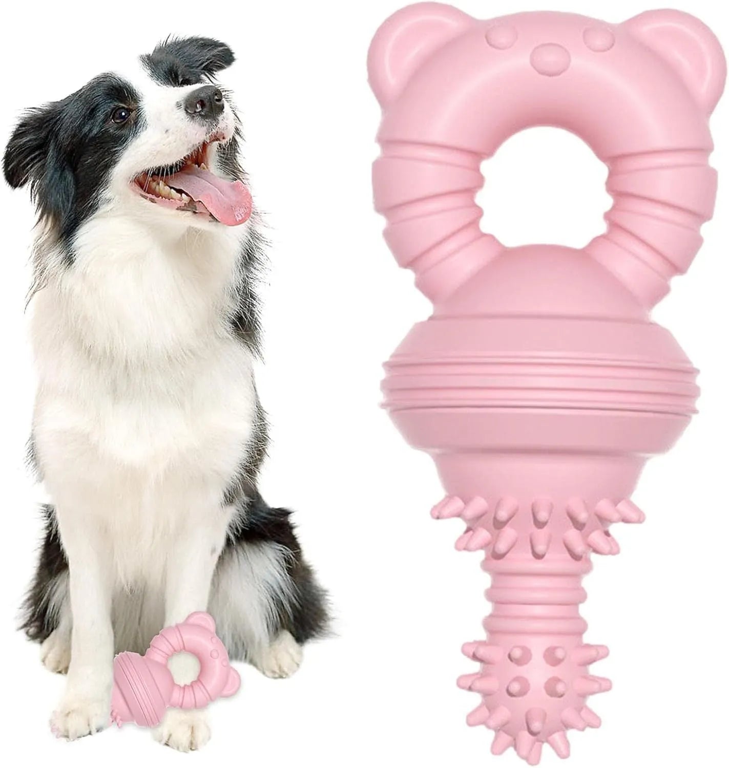 Blue durable rubber dog chew toy with textured concave-convex cleaning surface for aggressive chewers.